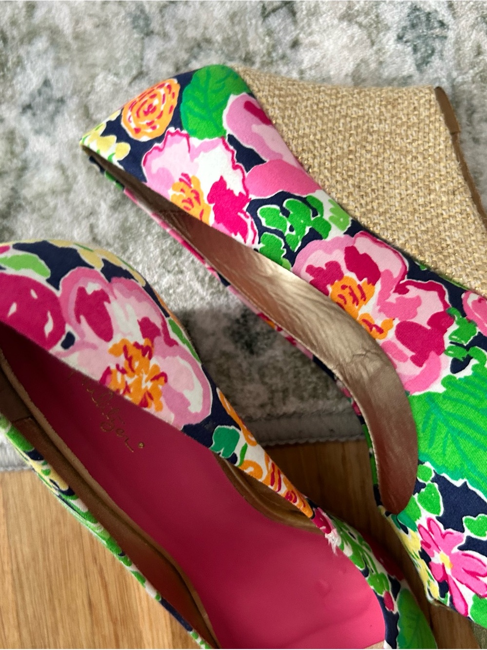 Lilly Pulitzer Floral Peep Toe Espadrille Wedge Heels Size 9M - Picture 4 of 6